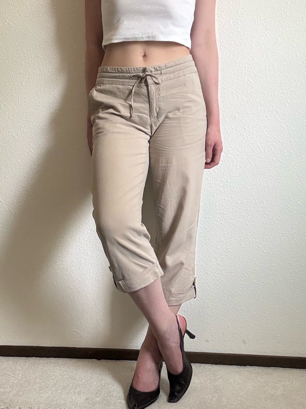 Y2K Old Navy Low Rise Drawstring Waist Cuffed Capris McBling Sporty Vintage